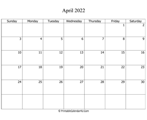 fillable 2022 calendar april