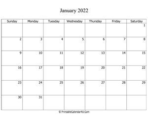 fillable 2022 calendar january