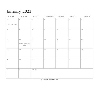 january 2023 calendar printable with holidays