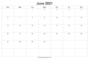 june 2021 calendar printable landscape layout