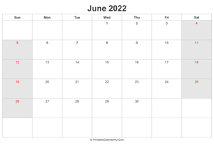 june 2022 calendar with uk bank holidays highlighted landscape layout