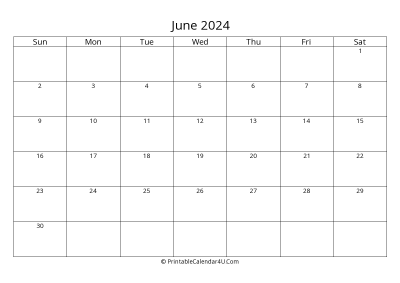 june 2024 calendar printable landscape layout