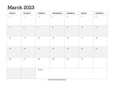 march 2023 calendar printable week starts on sunday