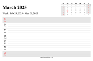march 2025 weekly calendar with us holidays landscape layout