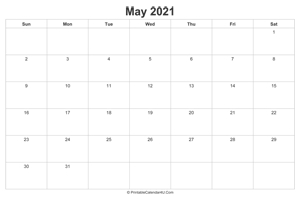 may 2021 calendar printable landscape layout