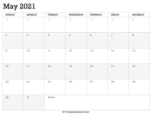 may 2021 calendar printable week starts on sunday