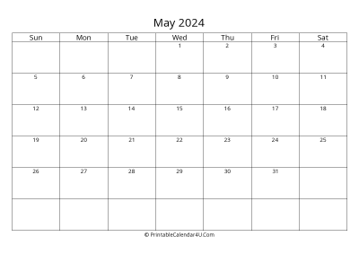 may 2024 calendar printable landscape layout