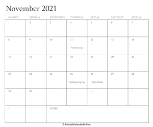 november 2021 calendar printable with holidays
