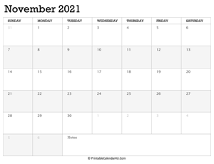 november 2021 calendar printable week starts on sunday