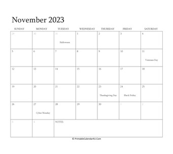 november 2023 calendar printable with holidays