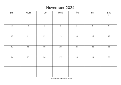 november 2024 calendar printable landscape layout