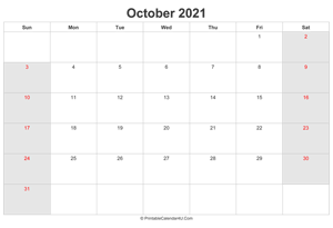 october 2021 calendar with uk bank holidays highlighted landscape layout