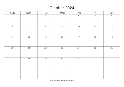 october 2024 calendar printable landscape layout