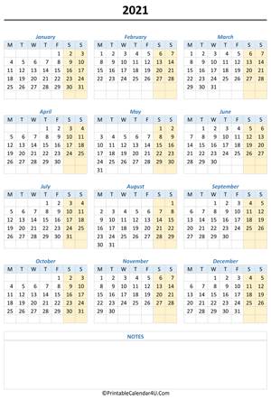 printable 2021 calendar with notes
