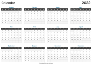 printable calendar 2022 landscape layout