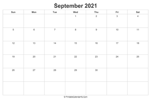 september 2021 calendar printable landscape layout
