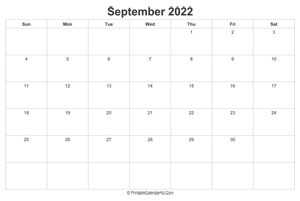 september 2022 calendar printable landscape layout