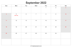 september 2022 calendar with us holidays highlighted landscape layout