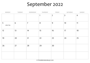 september 2022 editable calendar with holidays