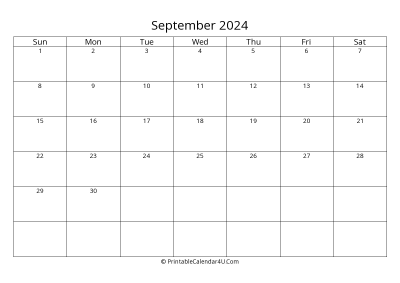 september 2024 calendar printable landscape layout