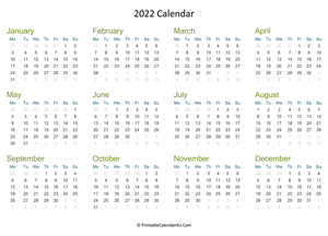 yearly calendar 2022 landscape layout