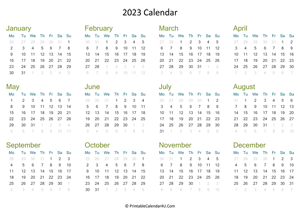 yearly calendar 2023 landscape layout
