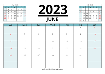 2023 calendar june with previous and next month