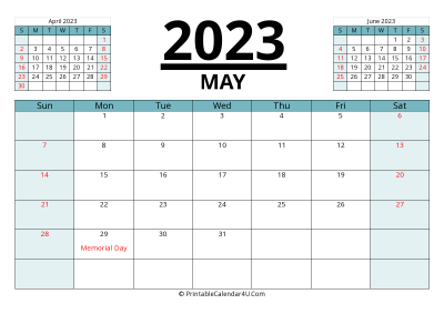 2023 calendar may with previous and next month