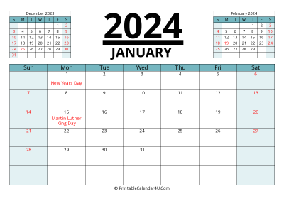 2024 calendar january with previous and next month