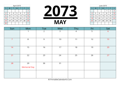 2073 calendar may with previous and next month