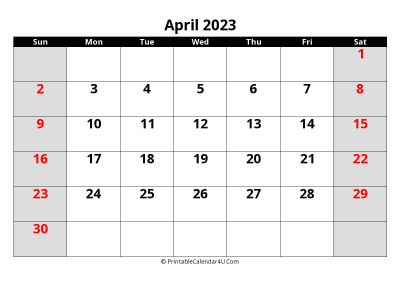 april 2023 editable calendar with large font size
