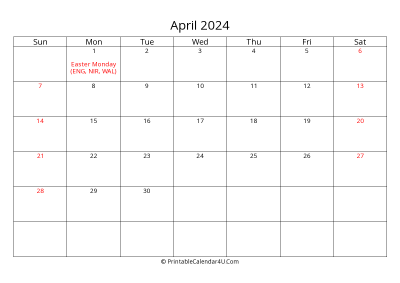 april 2024 calendar printable with uk bank holidays