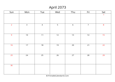 april 2073 calendar printable with uk bank holidays