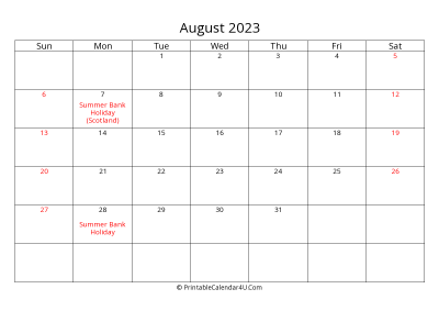 august 2023 calendar printable with uk bank holidays