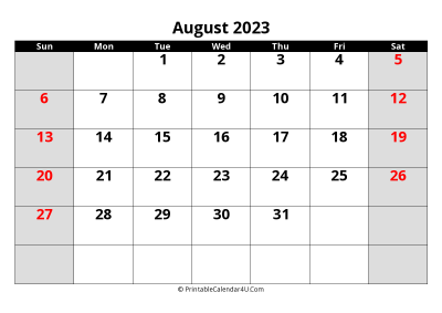 august 2023 editable calendar with large font size