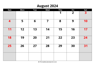 august 2024 editable calendar with large font size