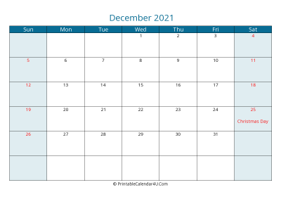 december 2021 calendar printable with us holidays, sunday start, landscape, letter paper size