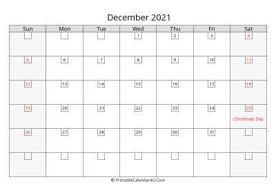 december 2021 calendar with days in box
