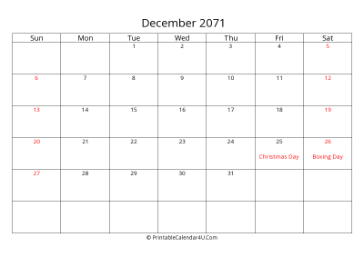 december 2071 calendar printable with uk bank holidays