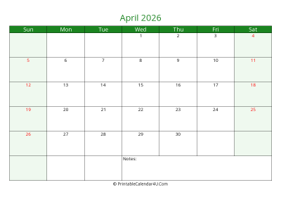 editable calendar april 2026 with us holidays