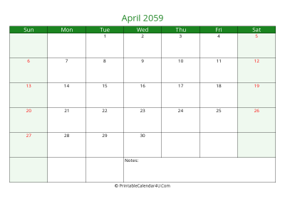 editable calendar april 2059 with us holidays