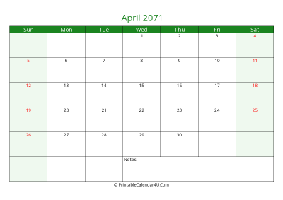 editable calendar april 2071 with us holidays