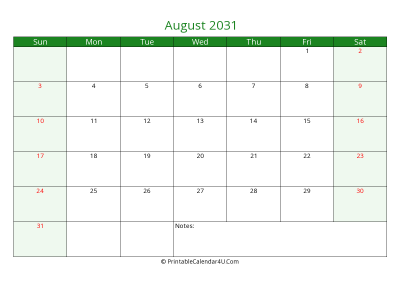 editable calendar august 2031 with us holidays