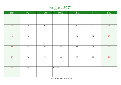 editable calendar august 2071 with us holidays
