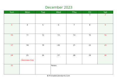 editable calendar december 2023, week start on sunday