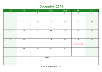 editable calendar december 2071 with us holidays