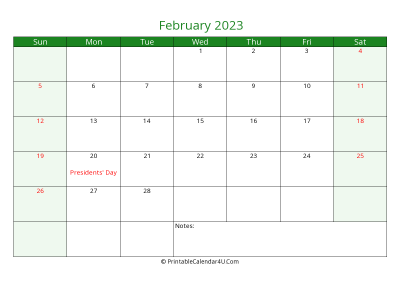 editable calendar february 2023 with us holidays