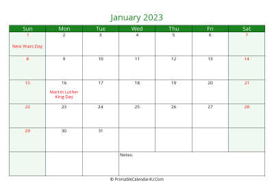 editable calendar january 2023 with us holidays