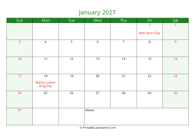 editable calendar january 2027 with us holidays