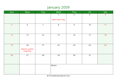 editable calendar january 2059 with us holidays